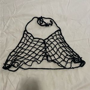 Crochet Black Top with White Pearls